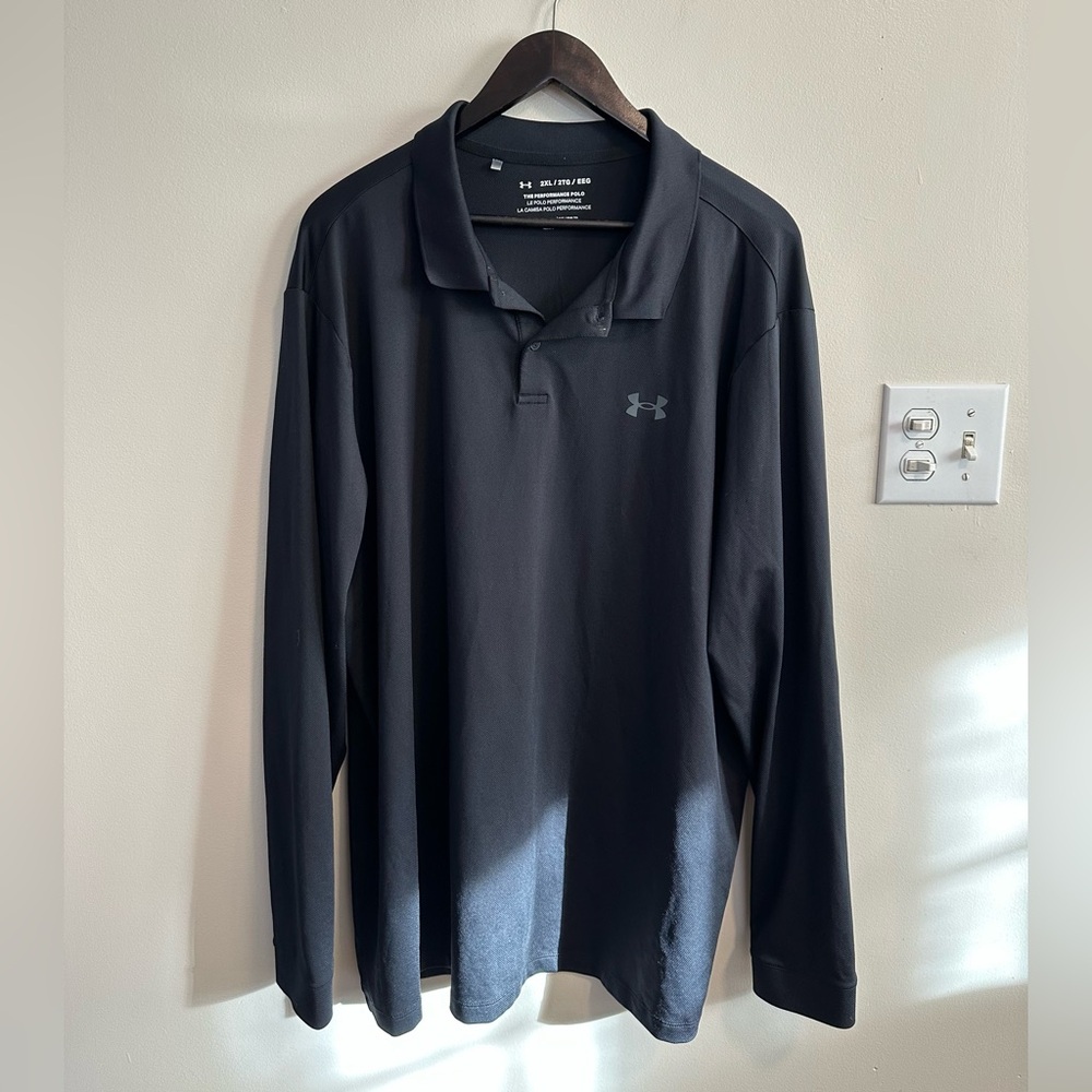 Under Armour Men's Black Long Sleeve Polo Shirt XXL